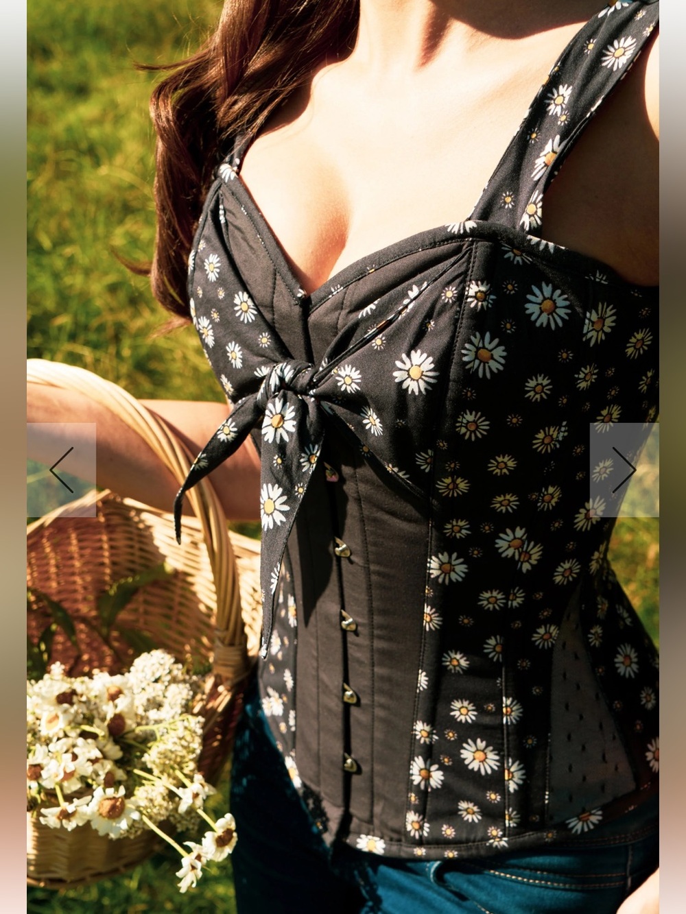 Corset Story Over Bust Shoulder Strap Corset Daisy Floral Retro Rockabilly Pinup